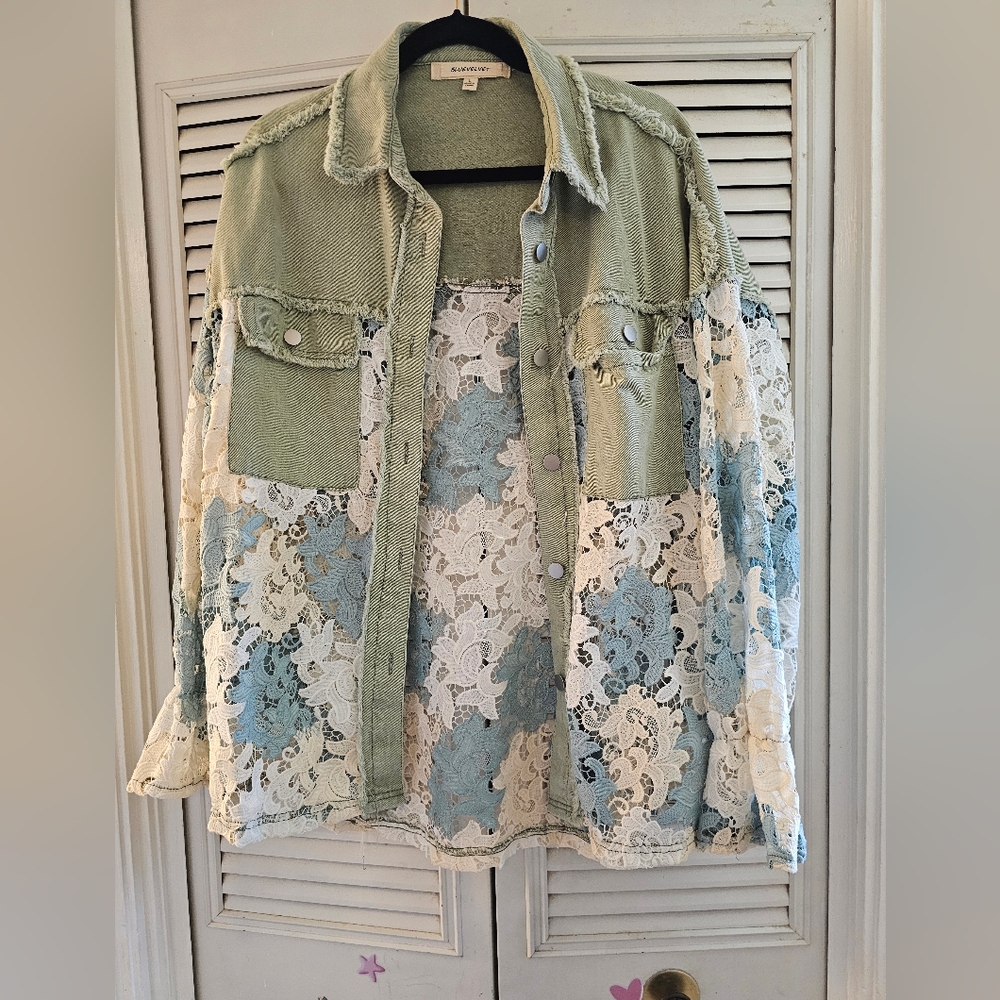 Green and White Jean Jacket